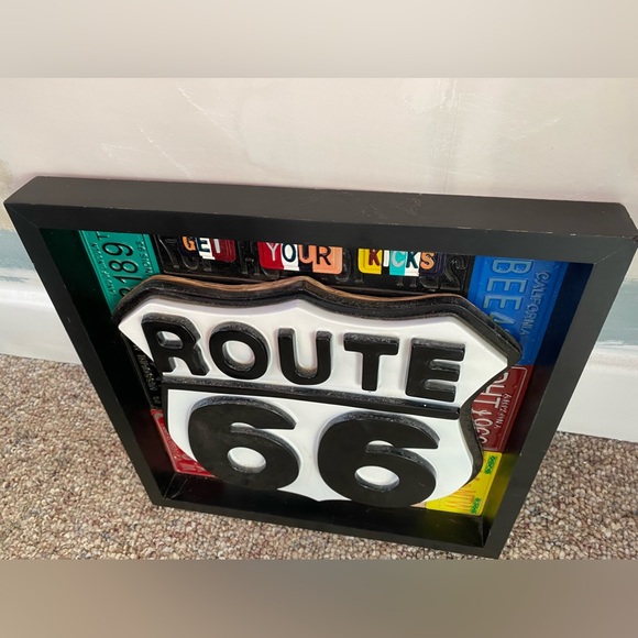 Route 66 3D Wood Metal Plastic Wall Art Framed Mini Licence plates 15"x15"x2" - Picture 4 of 10